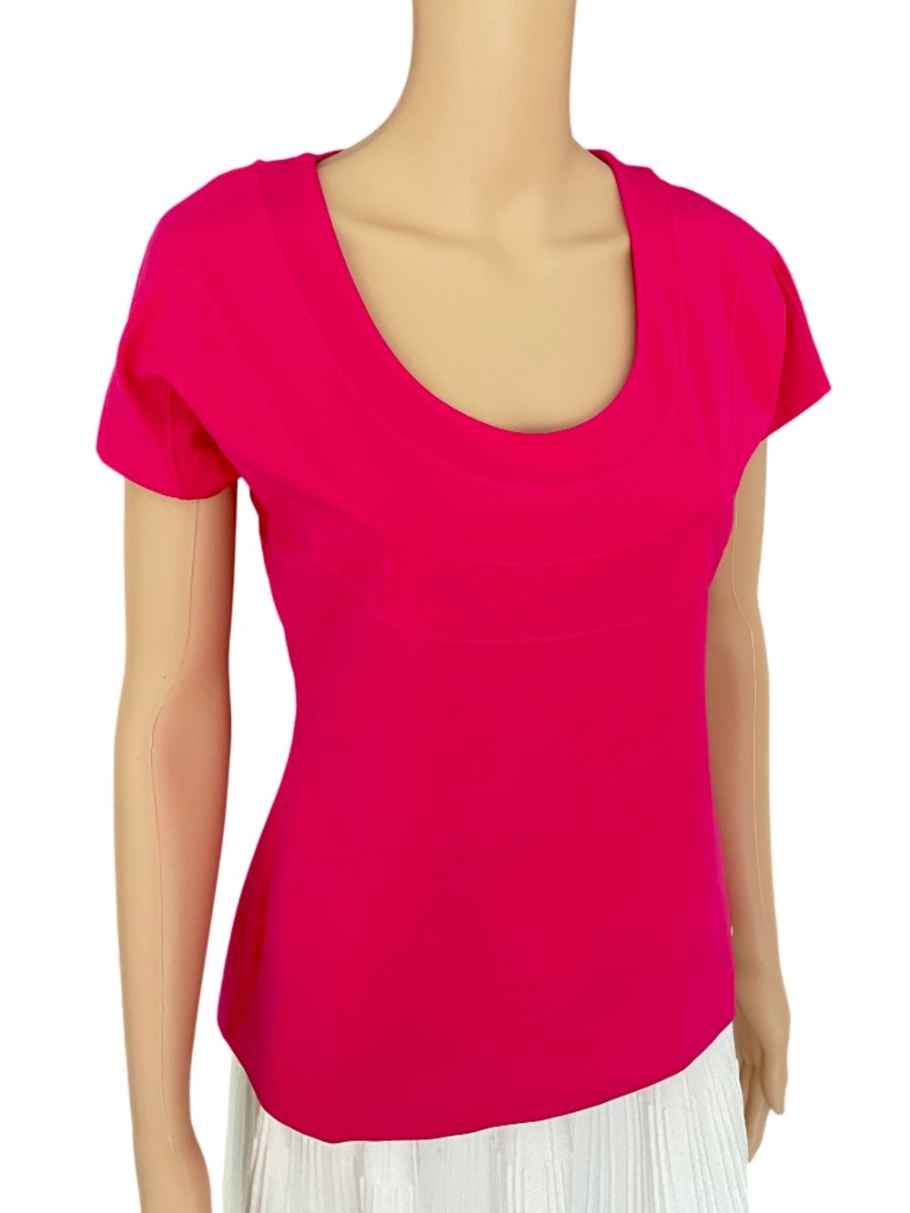 Escada Fuchsia Stretch Cotton Top Cap Sleeve Scoop Neck Made Size S EU 36